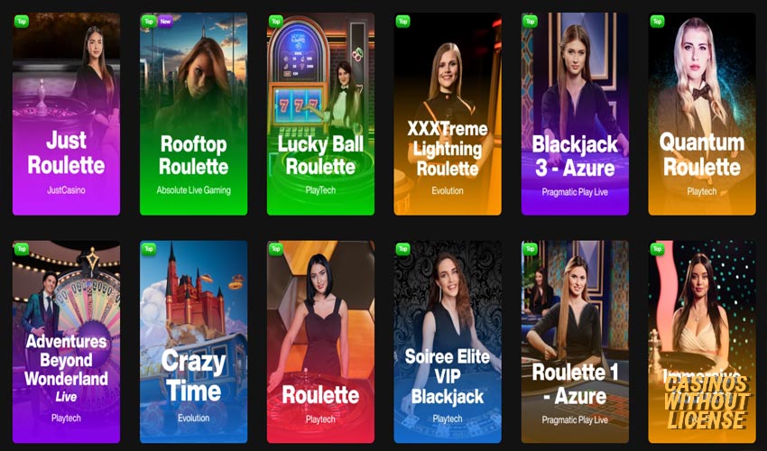 live casino games at justcasino