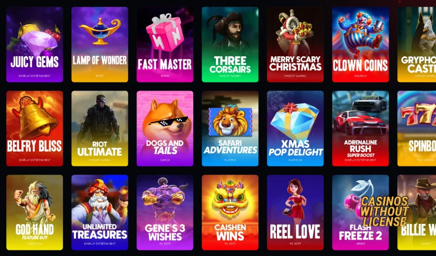 Casino games selection