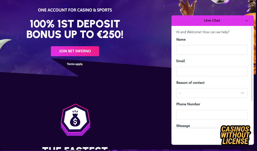 customer support at bet inferno