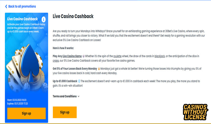 live casino cashback